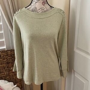 Rafaella Laurel Green Long Sleeve Knit Top Size M Shoulder Detail